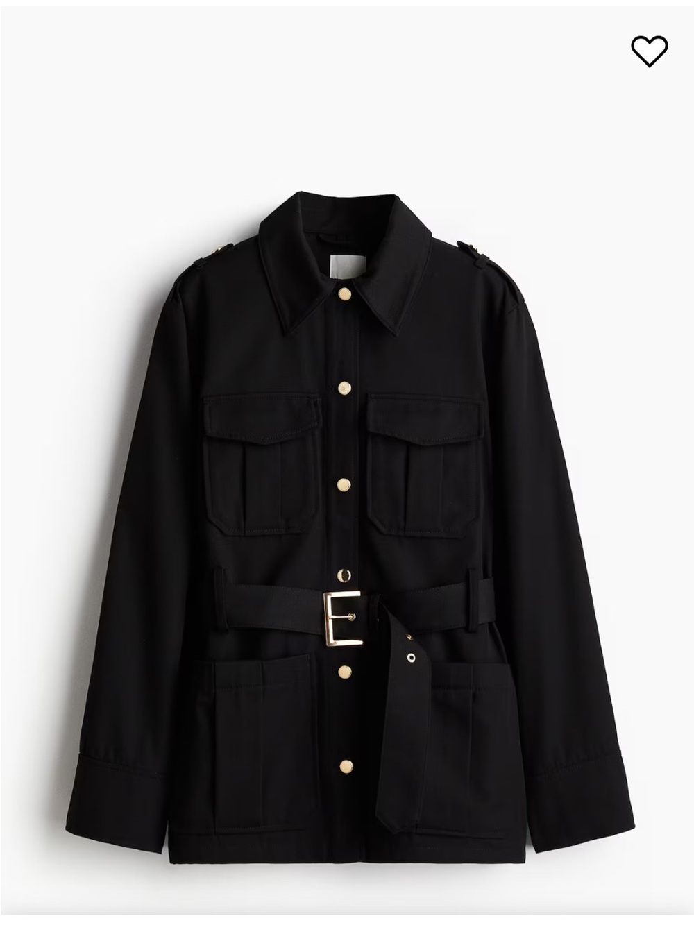 H&M Black Utility Jacket with Belt and Gold Buttons